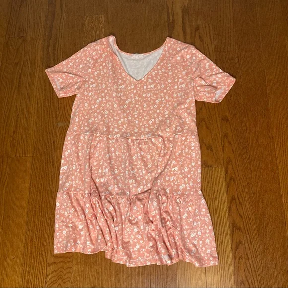 Xxl tiered dress peach pastel white mini floral flower como vintage - Picture 2 of 6